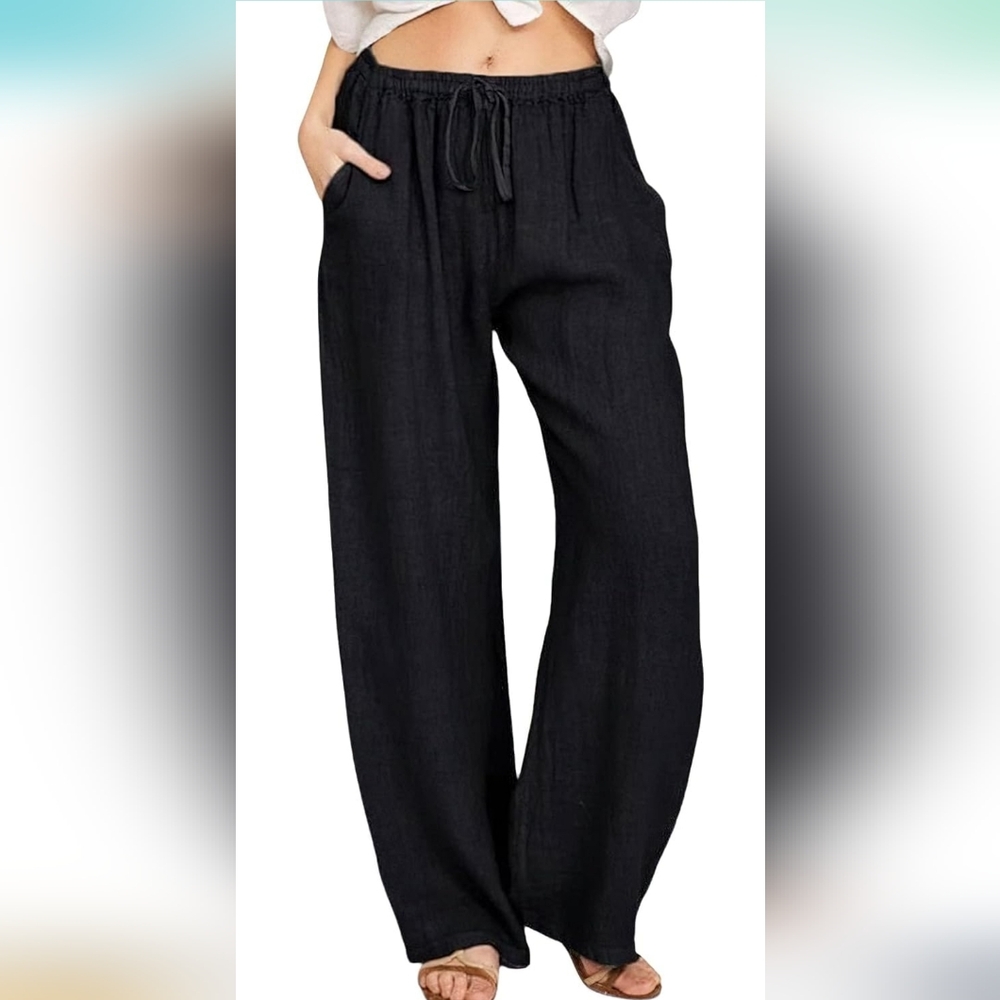 Drawstring wide leg palazzo pants, Size S, black